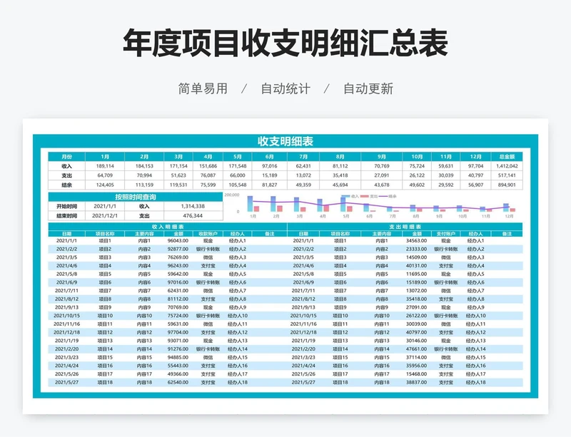 年度项目收支明细汇总表