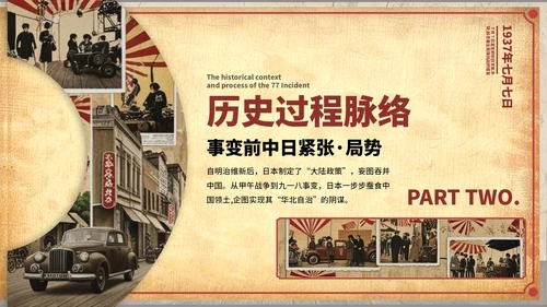 深红色复古风七七事变：镌刻在记忆中的爱国坐标ppt模板