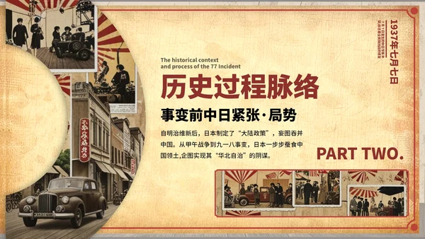 深红色复古风七七事变：镌刻在记忆中的爱国坐标ppt模板