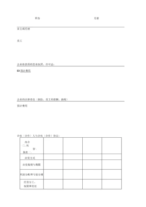 SYB创业计划书空白模板修订