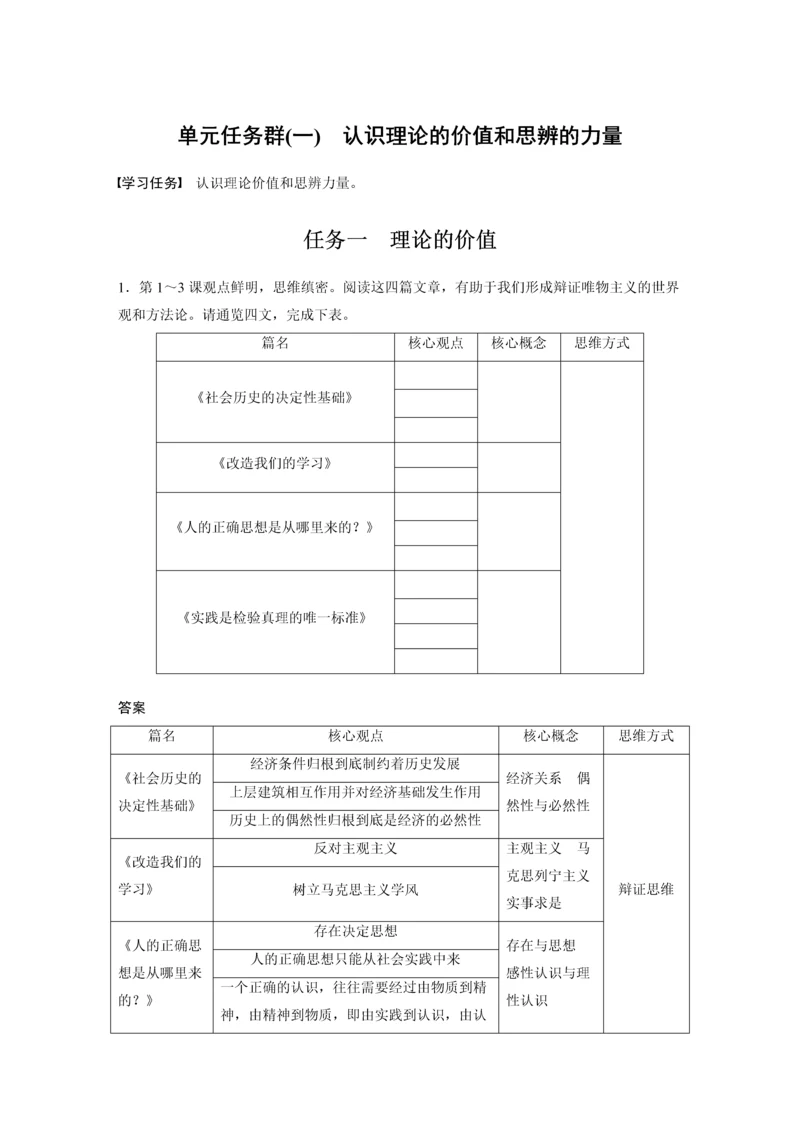 高二语文第一单元单元任务群(一)认识理论的价值和思辨的力量教学设计.docx