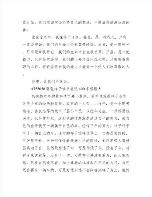 骆驼祥子读书笔记400字感悟