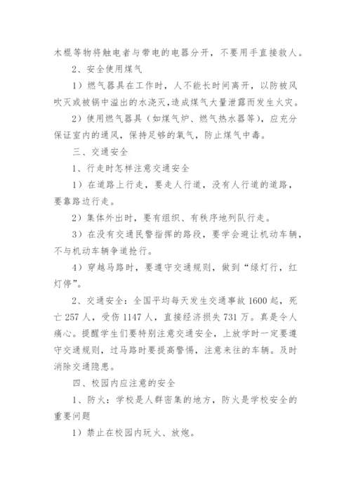 小学生假期安全主题班会教案.docx