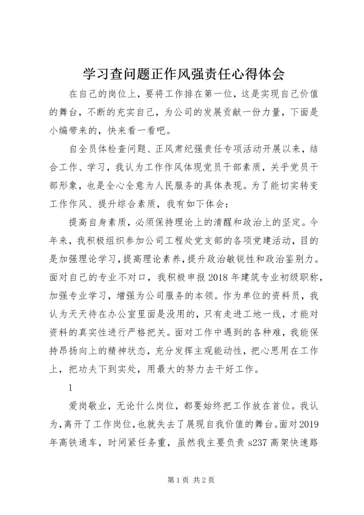 学习查问题正作风强责任心得体会.docx