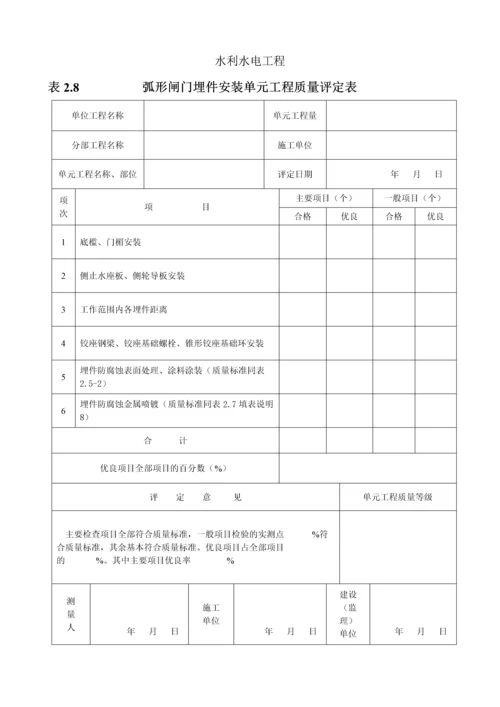 弧形闸门埋件安装单元工程质量评定表-yg.docx