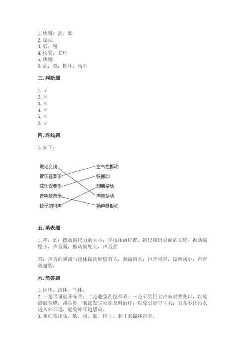 教科版科学四年级上册第一单元《声音》测试卷含完整答案（网校专用）.docx