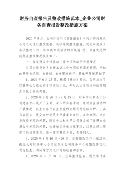 财务自查报告及整改措施范本_企业公司财务自查报告整改措施方案.docx