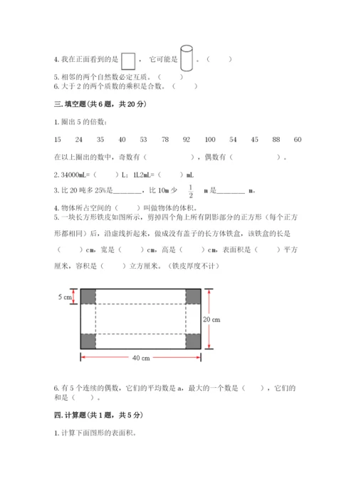 人教版数学五年级下册期末测试卷附参考答案【培优a卷】.docx