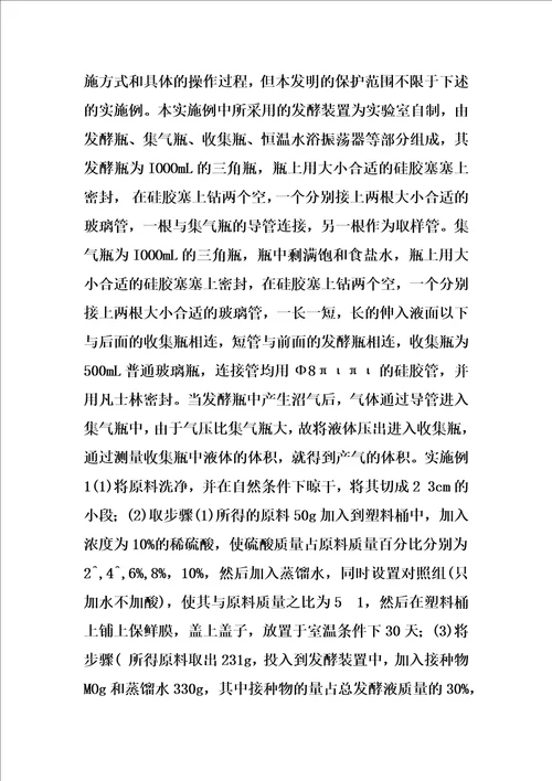 酸预处理水稻秸秆制取沼气的方法