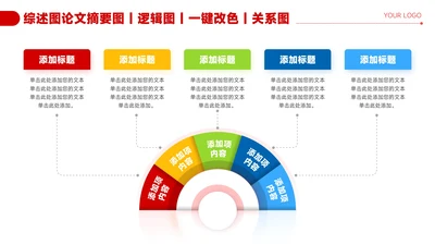 红色简约风5项并列关系图PPT