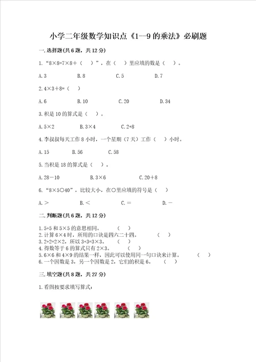 小学二年级数学知识点19的乘法必刷题精品综合题