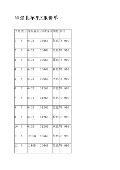 华强北苹果x报价单