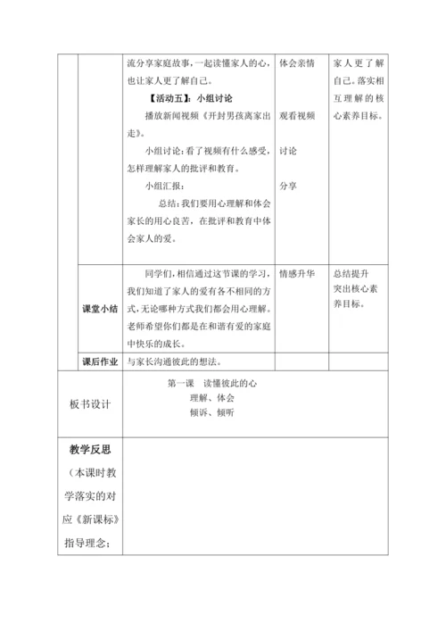 1. 读懂彼此的心第1课时---- 相互理解  教案
