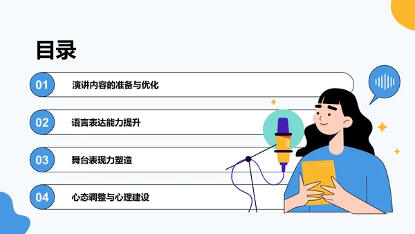蓝色卡通风英语演讲比赛表现提升技巧PPT模板