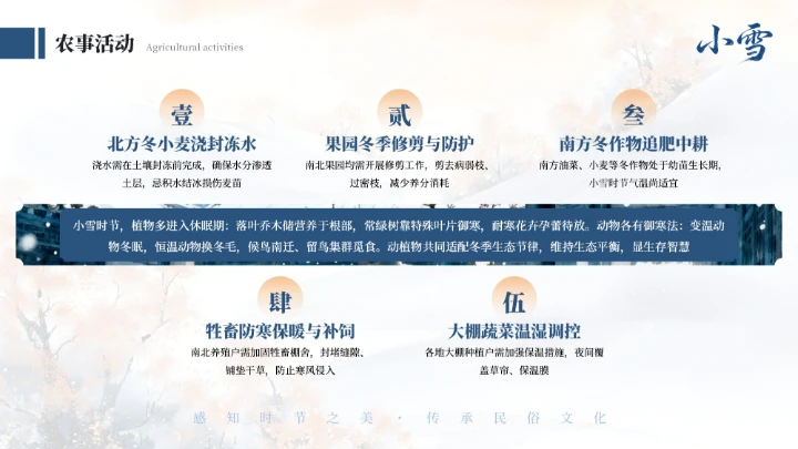蓝色中式二十四传统节气之小雪教育课件PPT模板