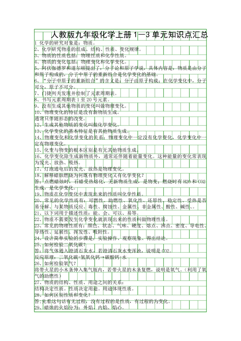 人教版九年级化学上册1―3单元知识点汇总.docx