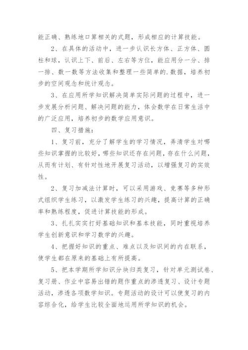小学一年级数学下册期末复习计划.docx