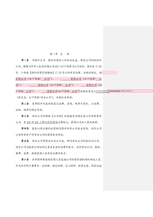 PPP专项项目公司公司综合章程.docx