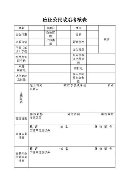 应征公民政治考核表