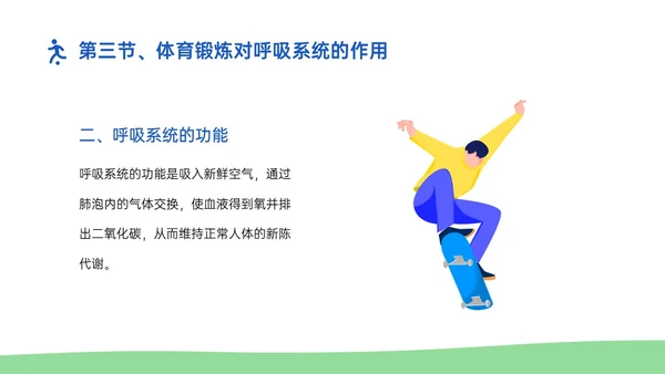 蓝绿插画卡通风体育与健康知识说课PPT模板