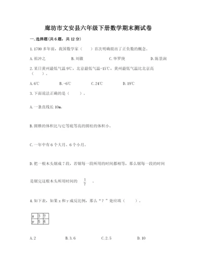 廊坊市文安县六年级下册数学期末测试卷完整答案.docx