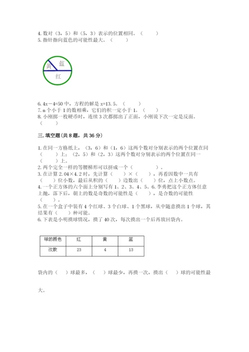 小学五年级上册数学期末考试试卷及参考答案【名师推荐】.docx