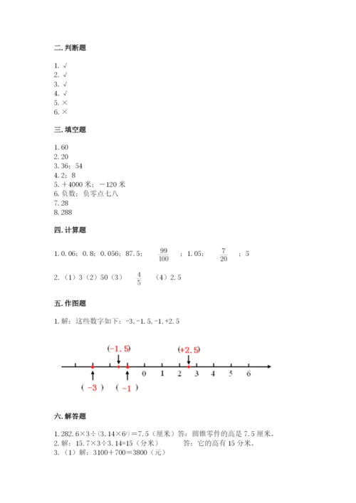 兴和县六年级下册数学期末测试卷精品附答案.docx