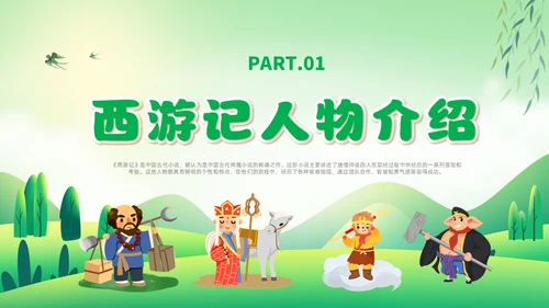 绿色卡通风西游记人物课件