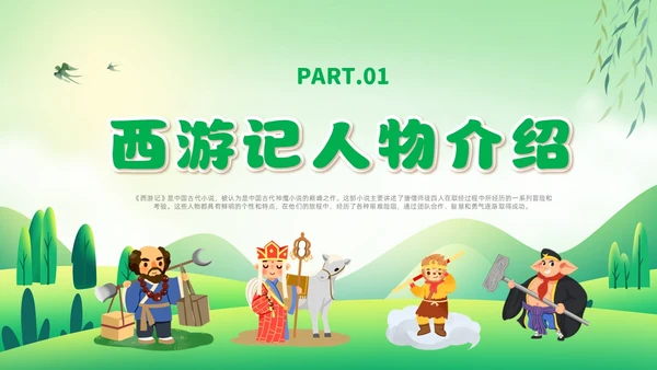 绿色卡通风西游记人物课件