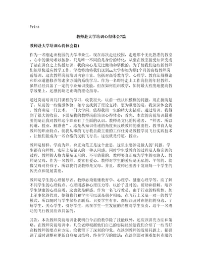 教师赴大学培训心得体会篇