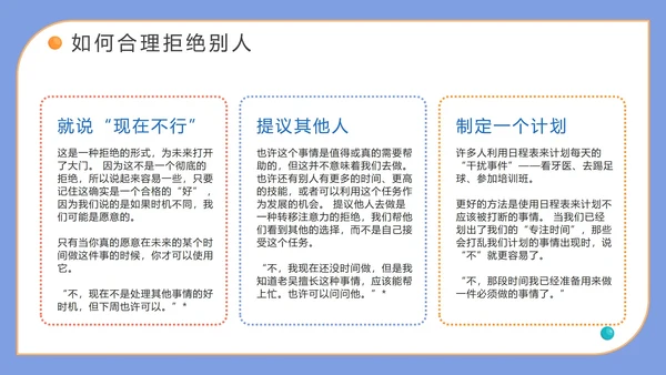 蓝色卡通手绘学会说不主题班会PPT模板
