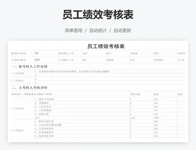 员工绩效考核表