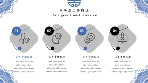 中国风青花纹商务年终总结通用PPT模板