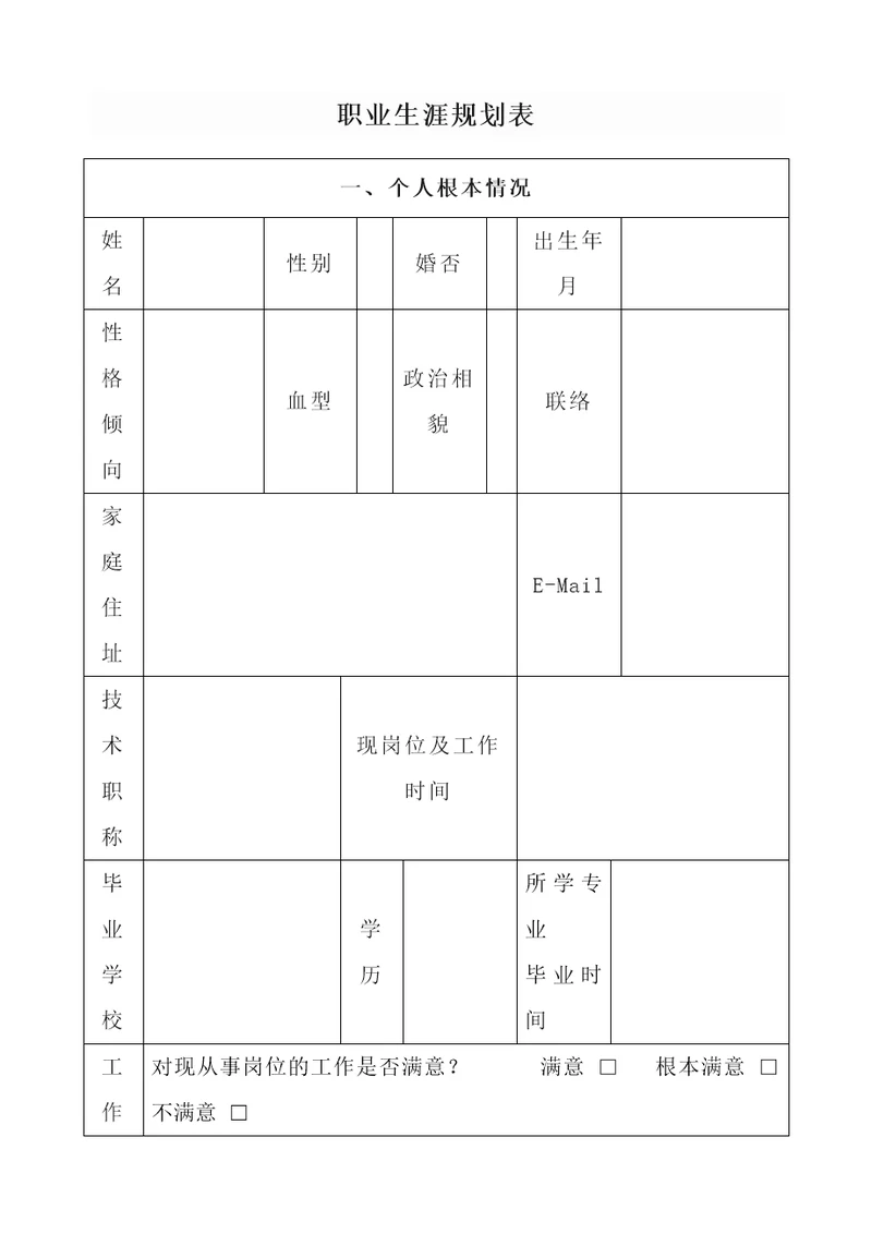 企业员工职业生涯规划表模板