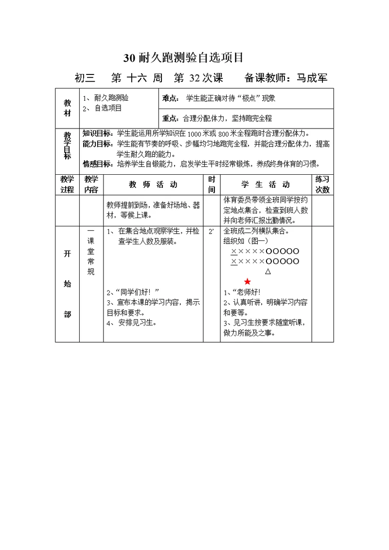 30耐久跑测验自选项目