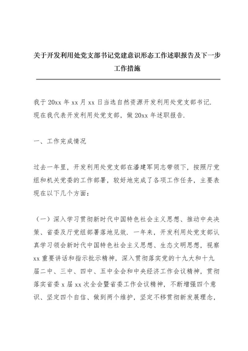 关于开发利用处党支部书记党建意识形态工作述职报告及下一步工作措施.docx