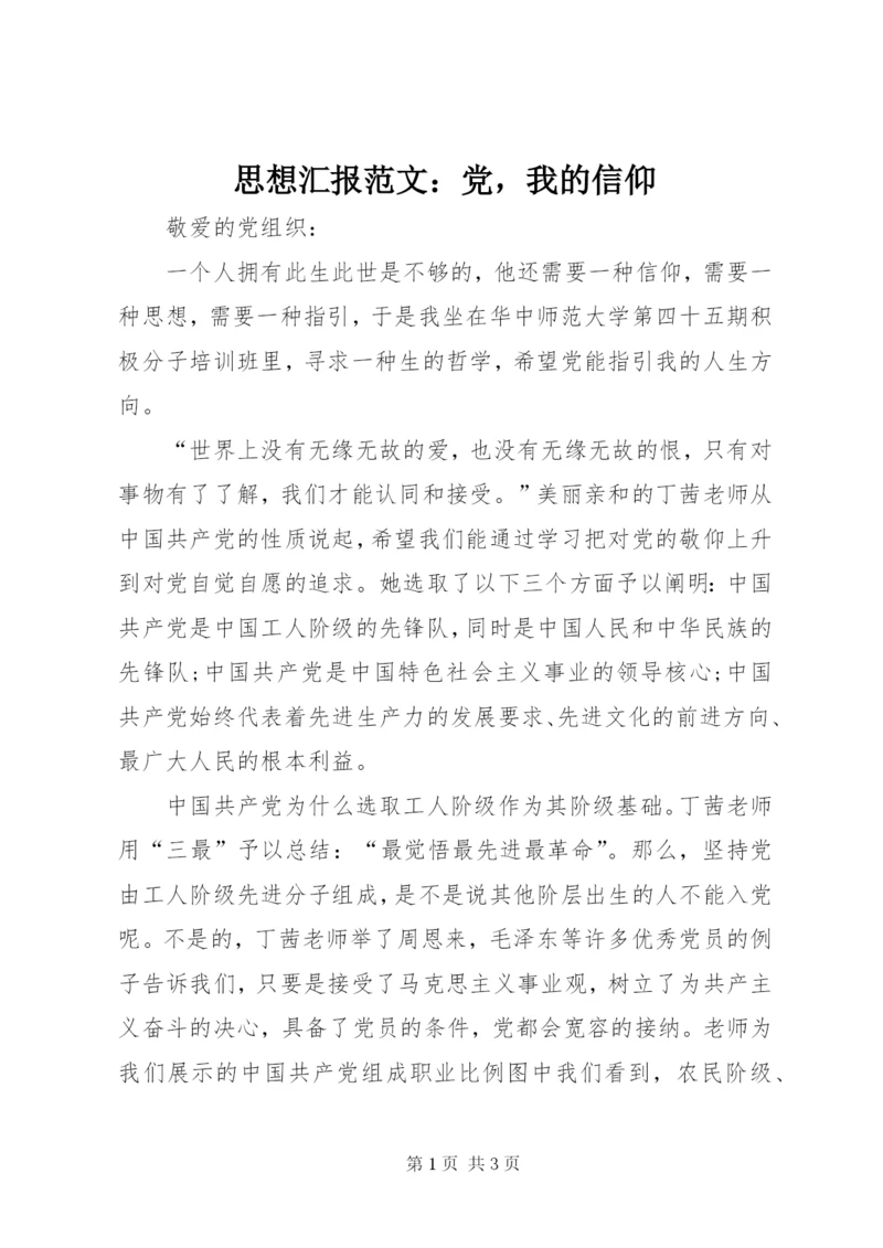 思想汇报范文：党，我的信仰.docx
