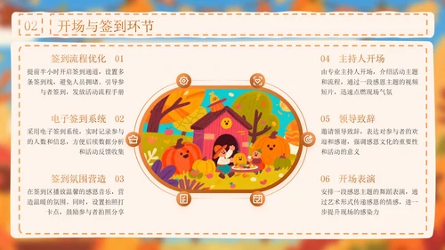 橙色插画风感恩节活动总结PPT模板
