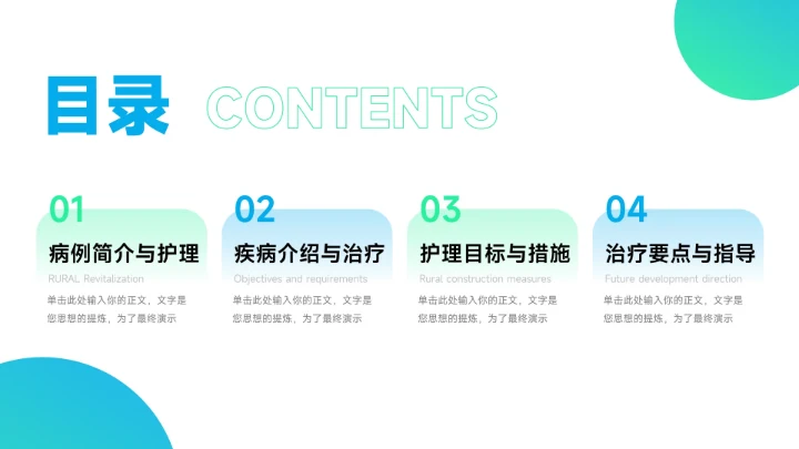 蓝绿渐变简约疾病护理查房PPT模板