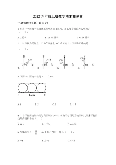 2022六年级上册数学期末测试卷【夺分金卷】.docx