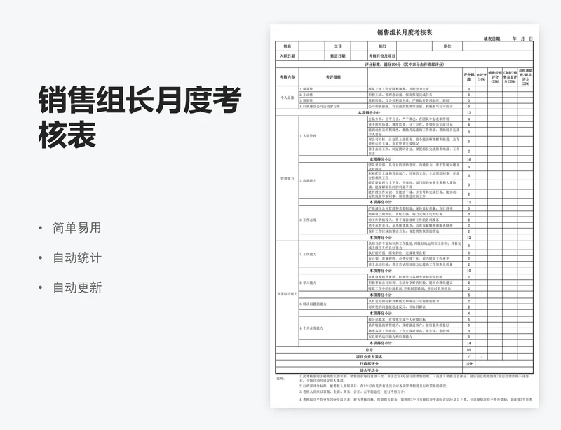 销售组长月度考核表
