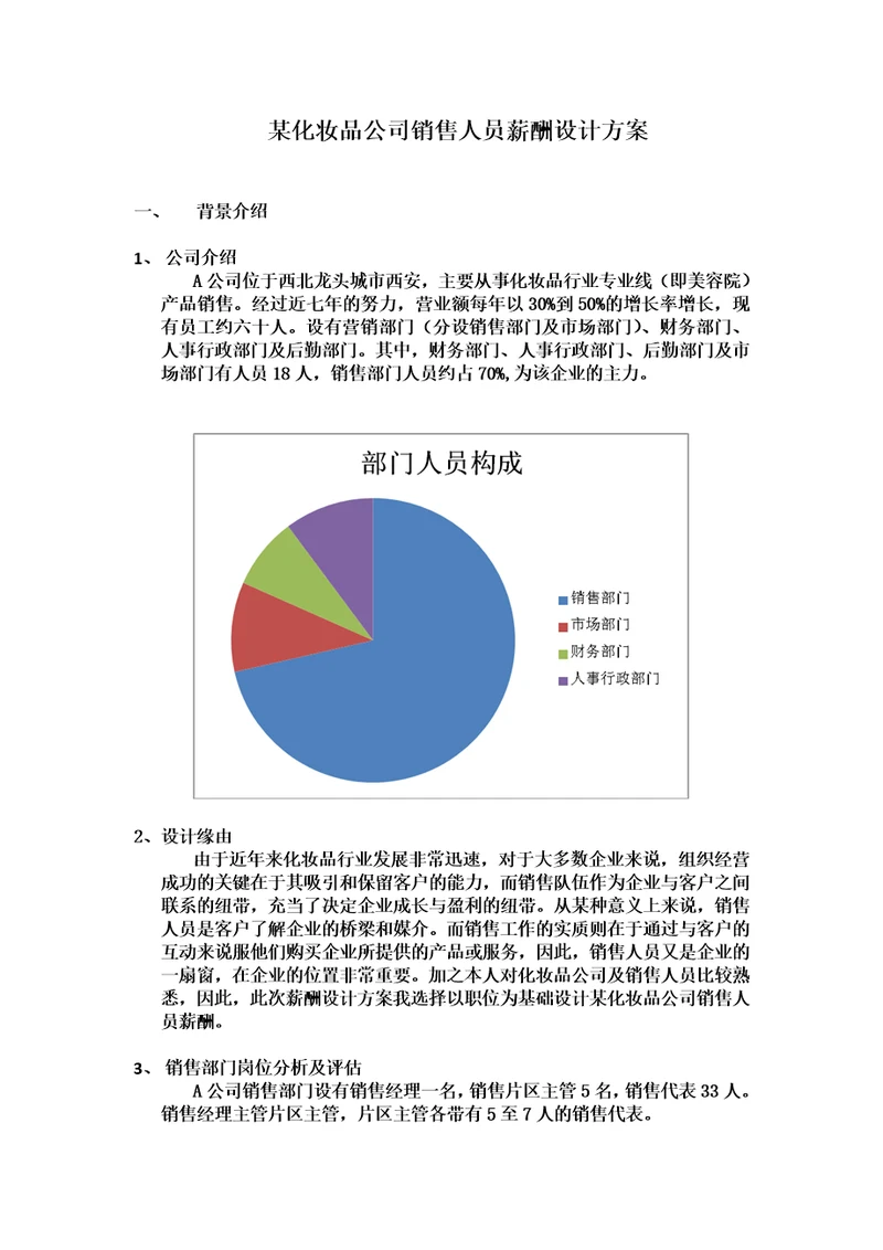 化妆品公司销售人员薪酬设计方案