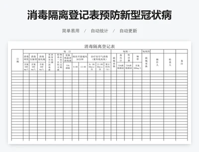 消毒隔离登记表预防新型冠状病毒肺炎登记表