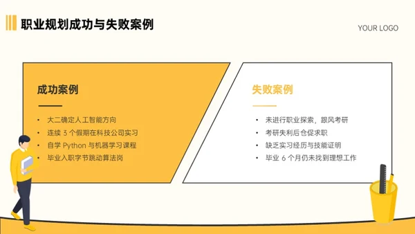 黄色插画风大学生职业教育通用型PPT模板
