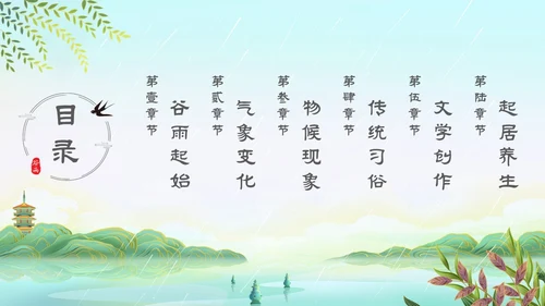 插画手绘国潮风景二十四节气谷雨主题PPT模板