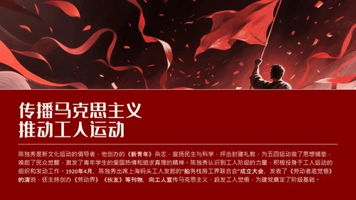 红色素描画人物介绍陈独秀PPT模板