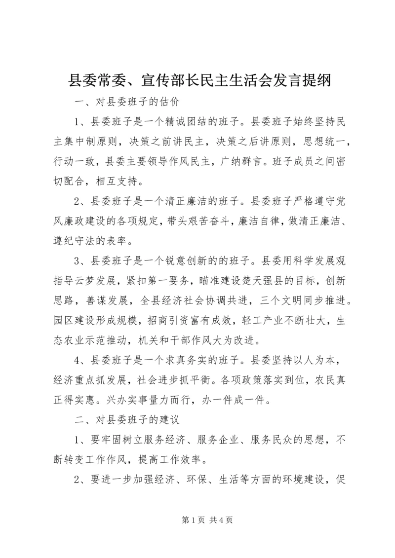 县委常委、宣传部长民主生活会发言提纲 (5).docx