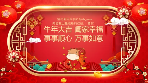 牛年2021大气中国风喜庆牛年新年企业拜年电子贺卡PPT
