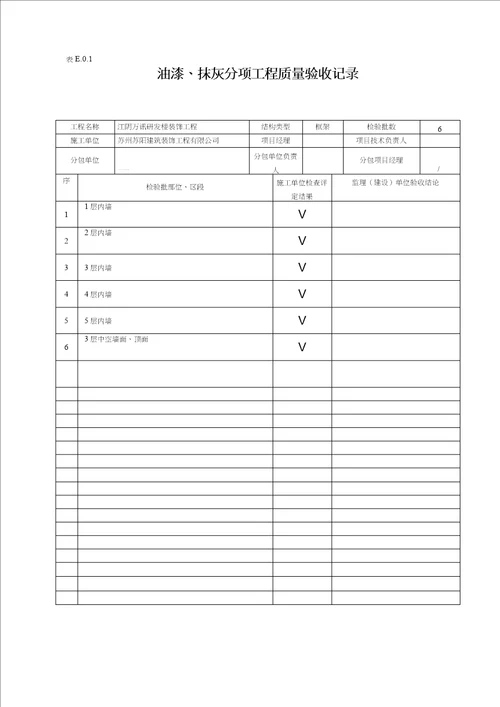 装饰工程分部分项检验批质量验收记录文本表