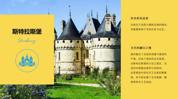 黄色简约法国旅游介绍PPT模板